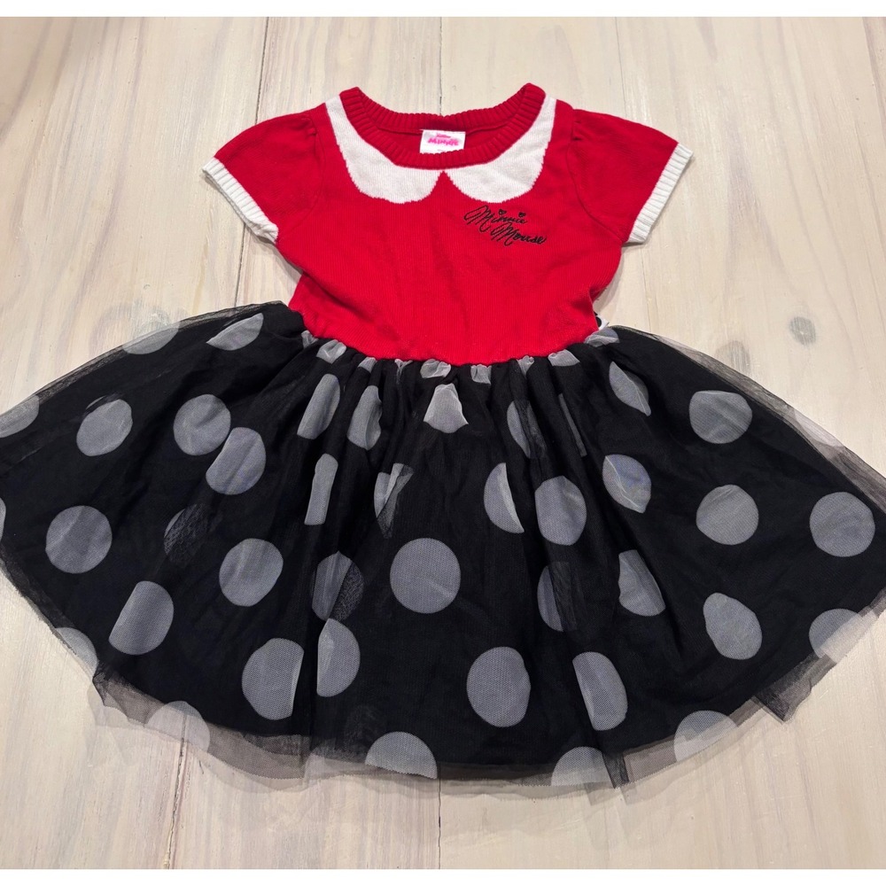 Disney Minnie Mouse Girls 3T Red Sweater Dress Polka Dot Tulle Skirt FL2483965MI